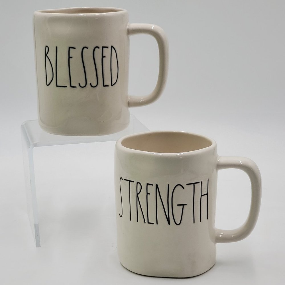 Rae Dunn Pottery Mugs “STRENGH” & “BLESSED” - Picture 2 of 14